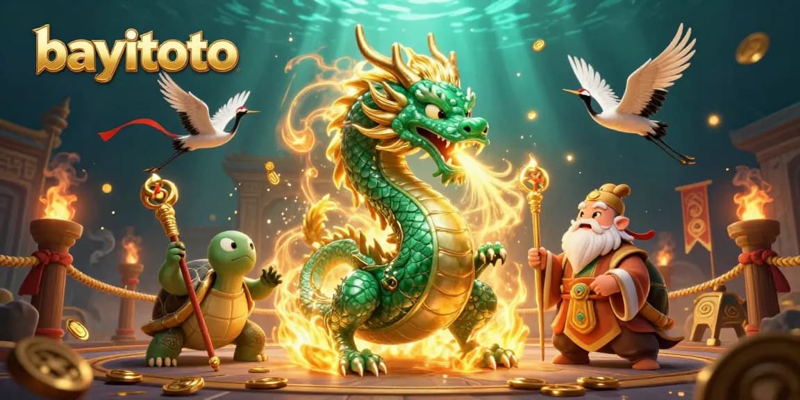 Experience big wins with bayitoto showcasing a vibrant gambling scene featuring mythical creatures and golden treasures.