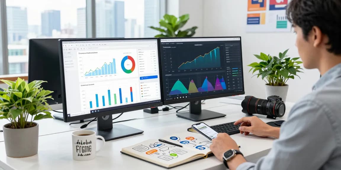 Marketing strategist analyzing metrics to get X followers package in a modern workspace