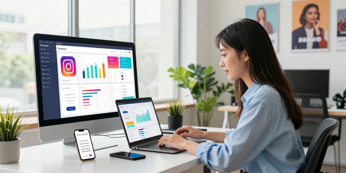 Buy engaging Instagram followers while analyzing growth metrics in a bright workspace.