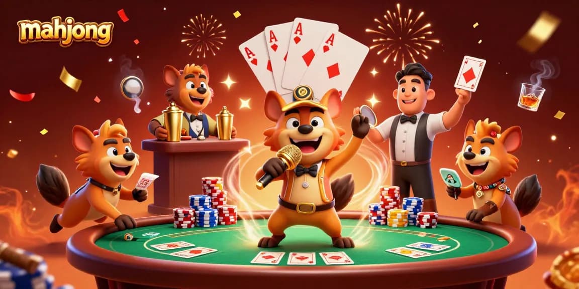 Experience the thrill of mahjong at a lively casino club with animated hyenas.