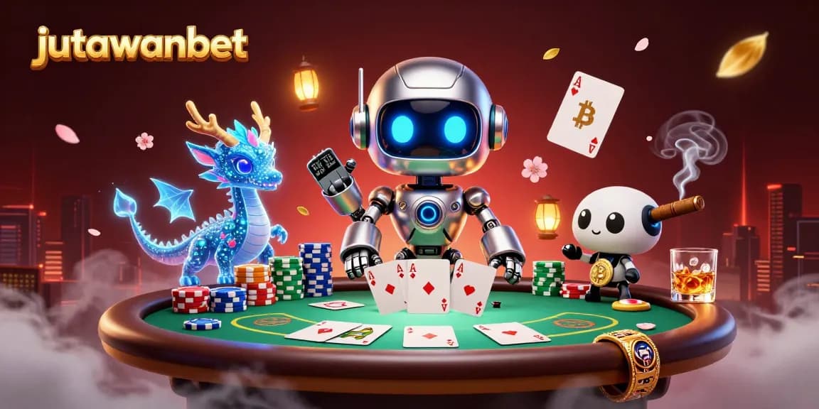 Experience thrilling poker action with jutawanbet's vibrant 3D casino illustration, showcasing an engaging scene.