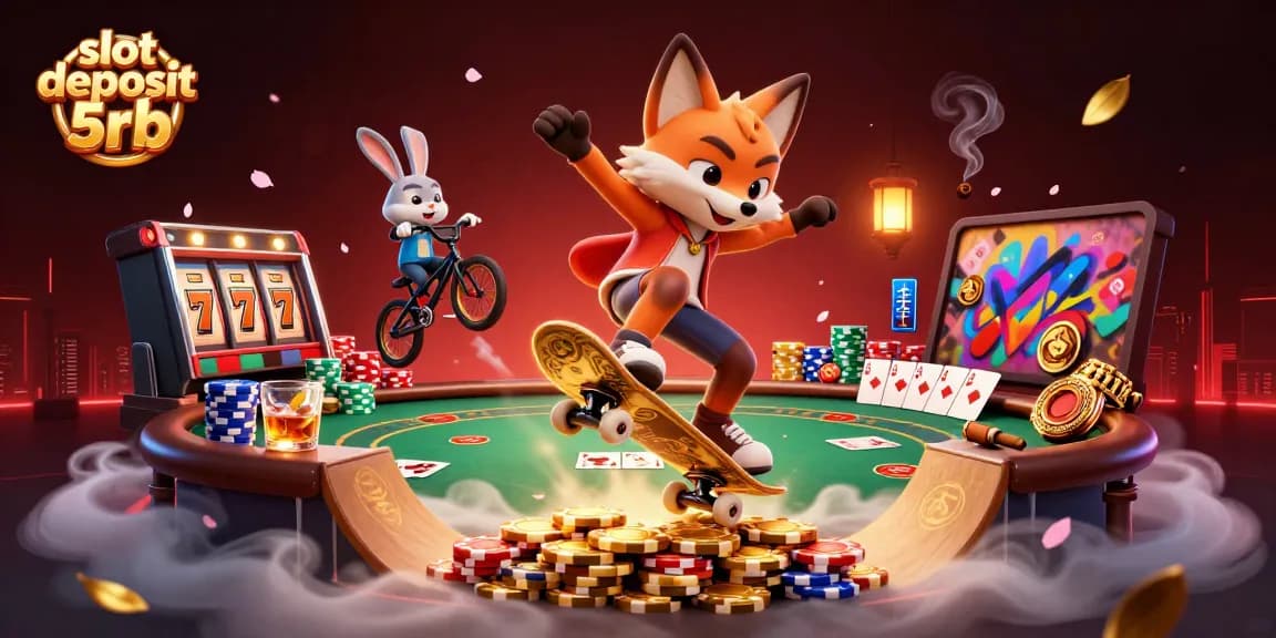 Experience thrilling fun with slot deposit 5rb in a vibrant 3D casino-themed scene.