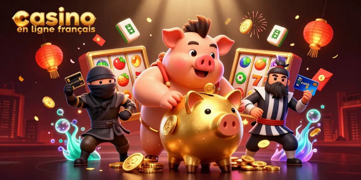 Jouez sur un casino en ligne français avec des personnages dans un univers vibrant de jeux de casino.