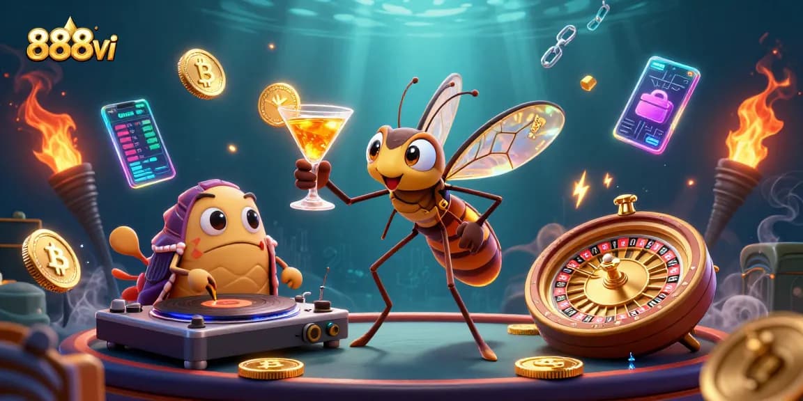 Engage with 888vi's energetic casino culture featuring a mascot, DJ, and roulette.
