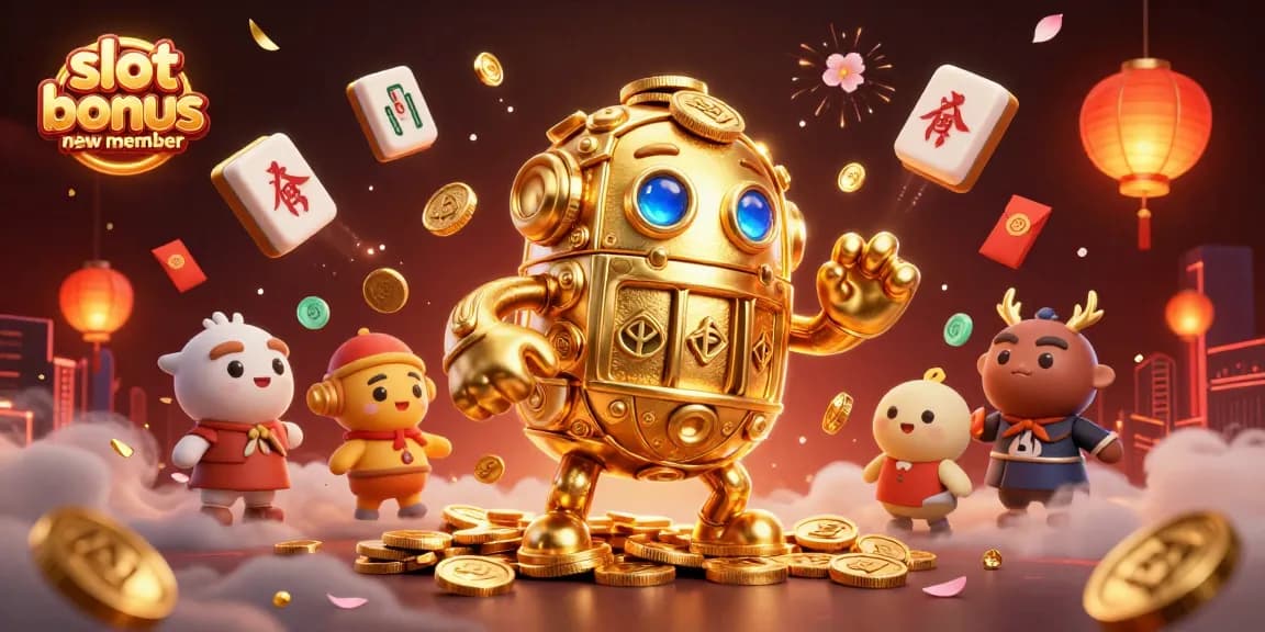 Experience the excitement of slot bonus new member with dynamic casino elements and a golden golem.