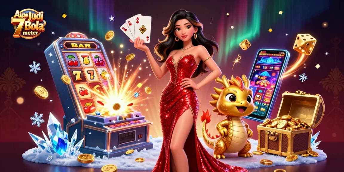 Engage in thrilling bets at Agen Judi Bola 7meter with an exciting 3D casino scene filled with dynamic gaming elements.