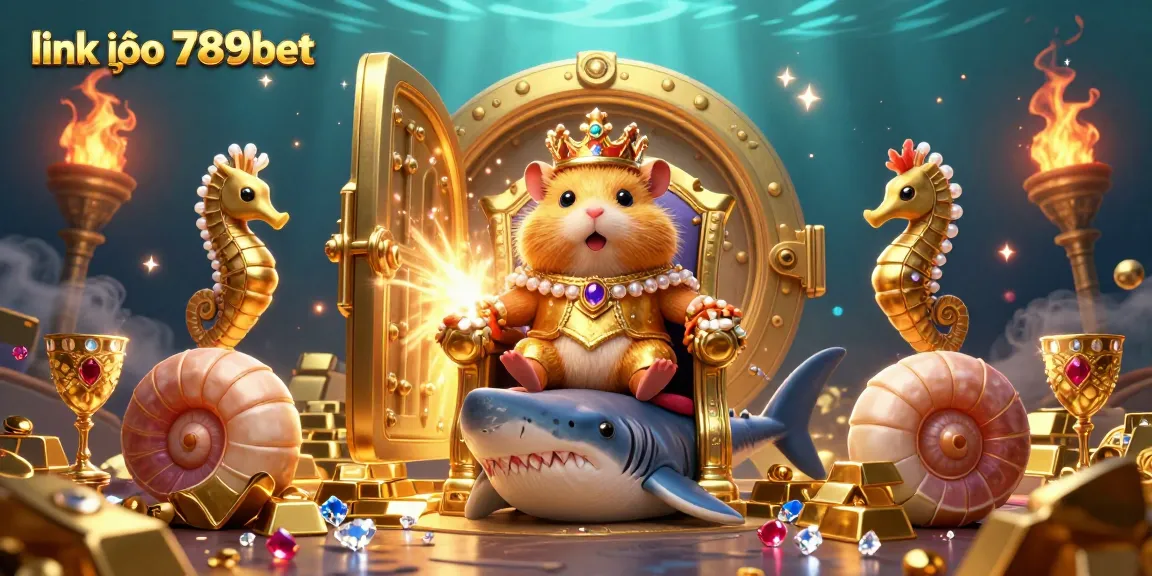 Engage with the vibrant treasure scene featuring link vào 789bet, a golden hamster king, and lavish gems in an underwater realm.