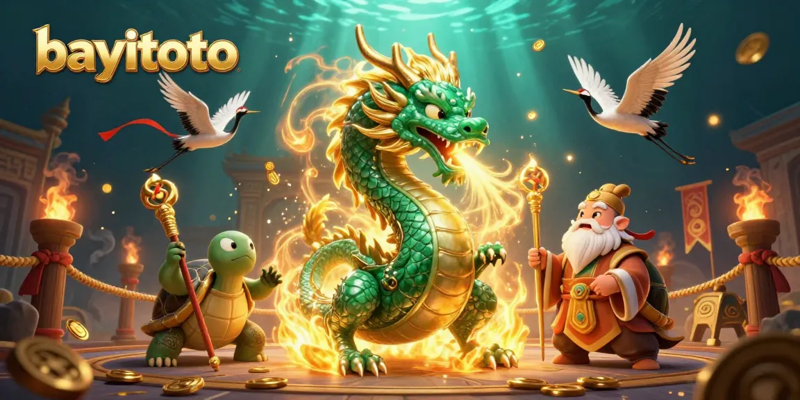 Experience big wins with bayitoto showcasing a vibrant gambling scene featuring mythical creatures and golden treasures.