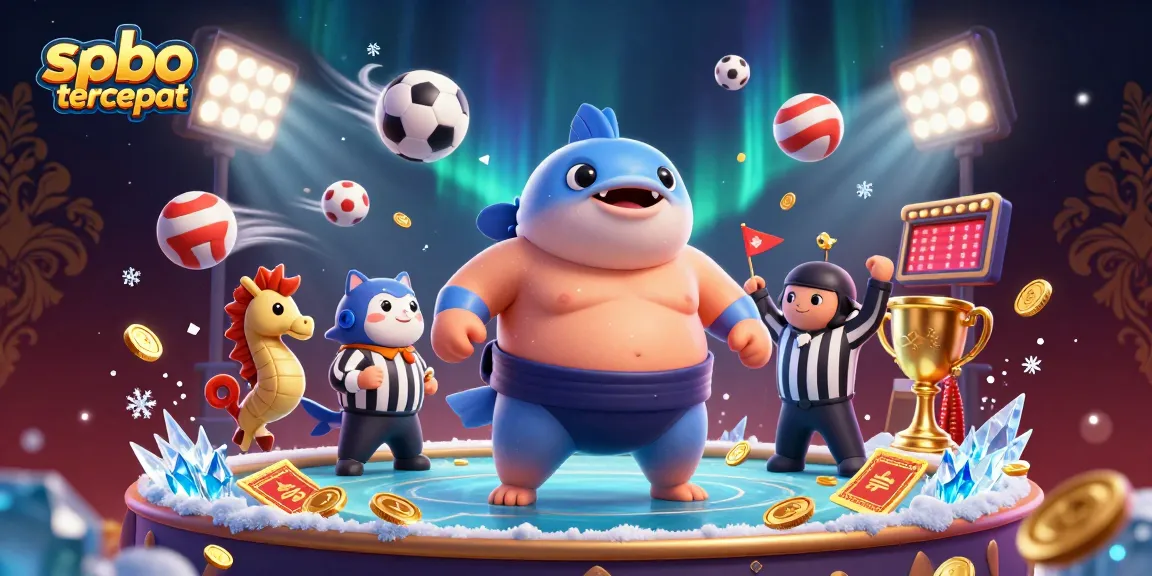 Engaging scene showcasing spbo tercepat with a blowfish wearing a sumo belt and sports elements.