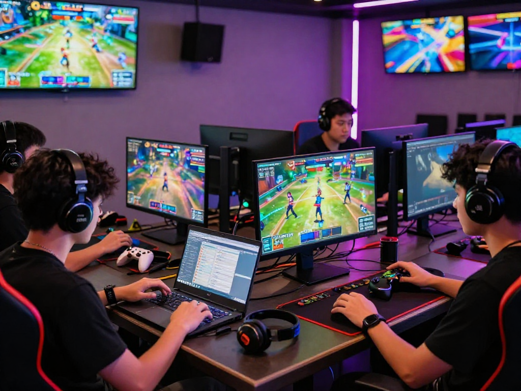 Dynamic online gaming environment showcasing players at Raja328 platform, featuring engaging games and community vibe, highlighting link alternatif raja328.