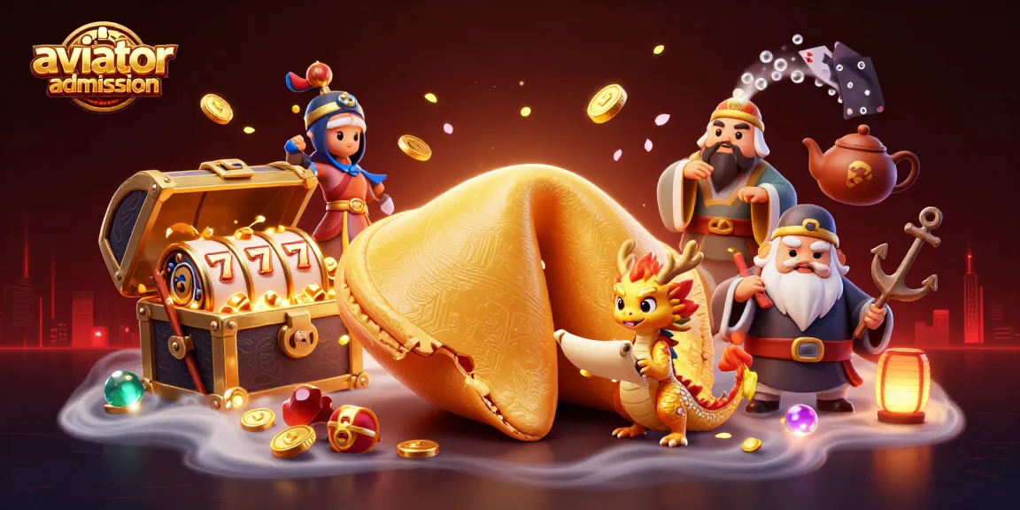 Aviator admission showcases an engaging 3D casino scene with a golden fortune cookie, a wise dragon, and dynamic casino elements.