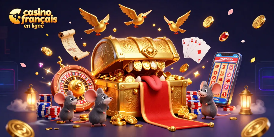 Image illustrant un coffre au trésor doré attirant des souris aventurières dans un casino français en ligne