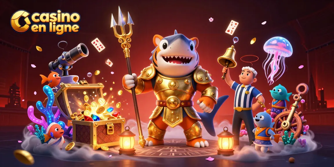 Faites l'expérience de l'excitation du casino en ligne avec un requin tigre cartoon dans une scène ludique.