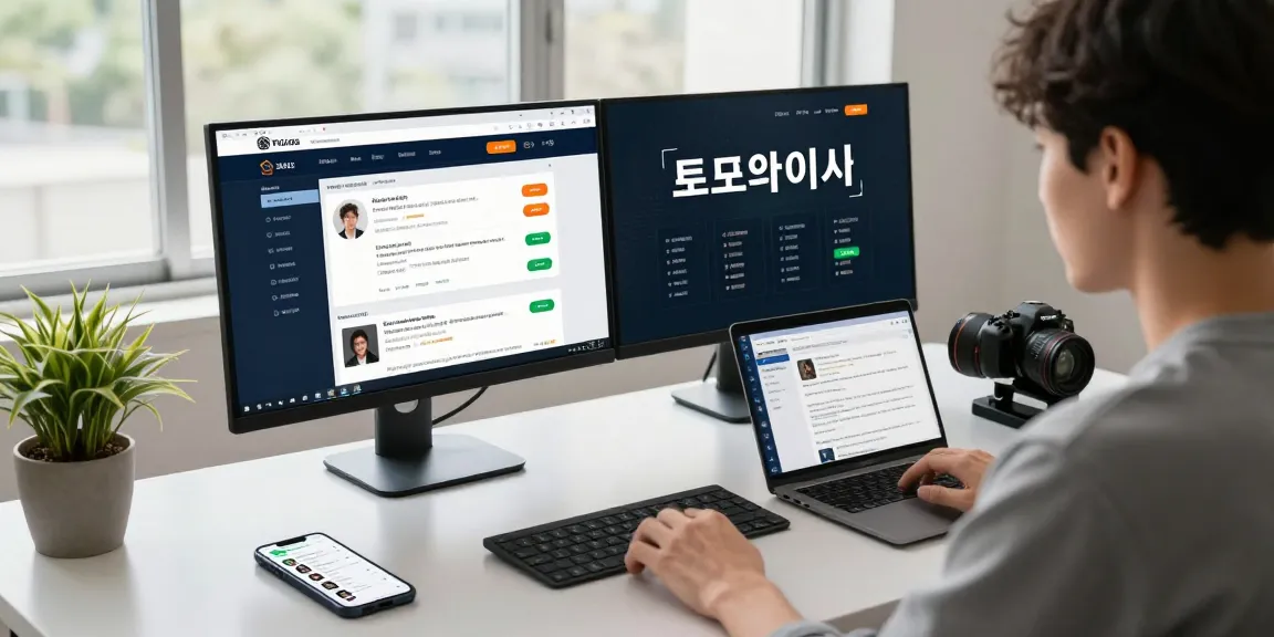 Engaged user exploring various 토토사이트 options on dual screens in a modern workspace.
