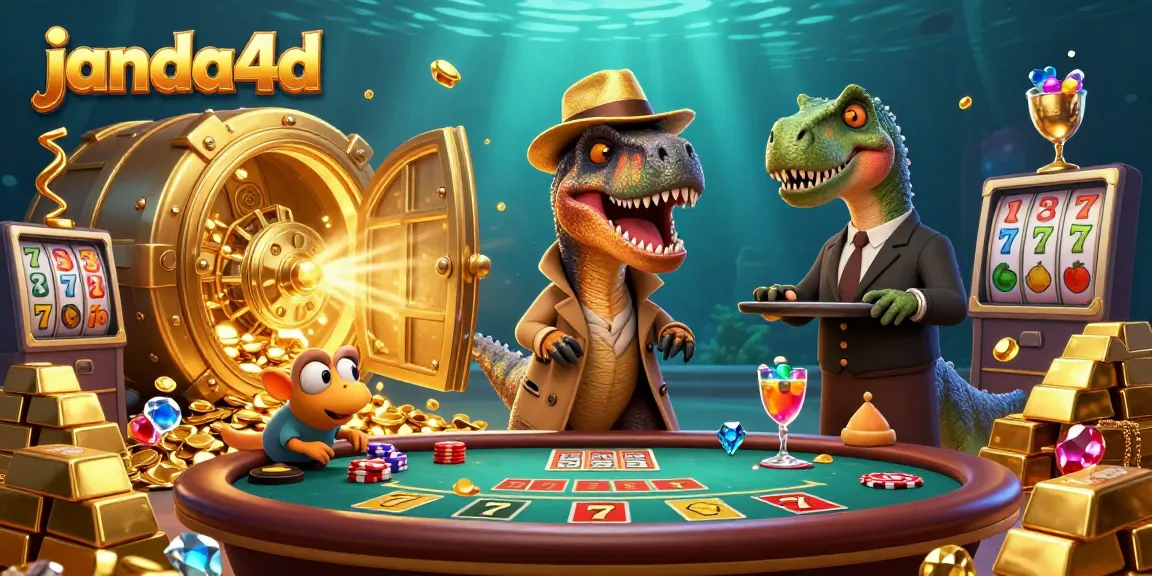 Gambarkan momen seru janda4d di meja blackjack dengan karakter dinosaurus yang menarik.