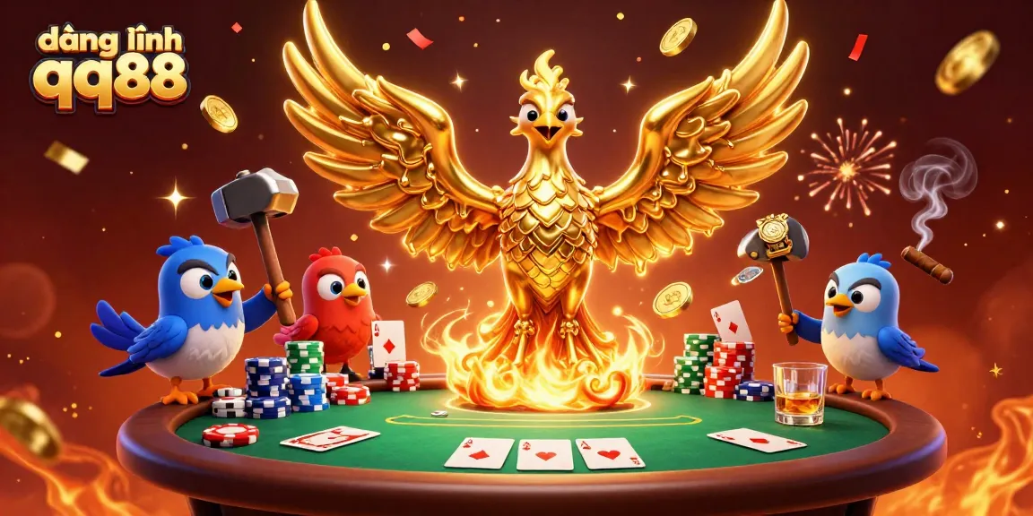 Engage with the vibrant scene of đăng nhập qq88, showcasing thrilling poker elements and a molten phoenix.