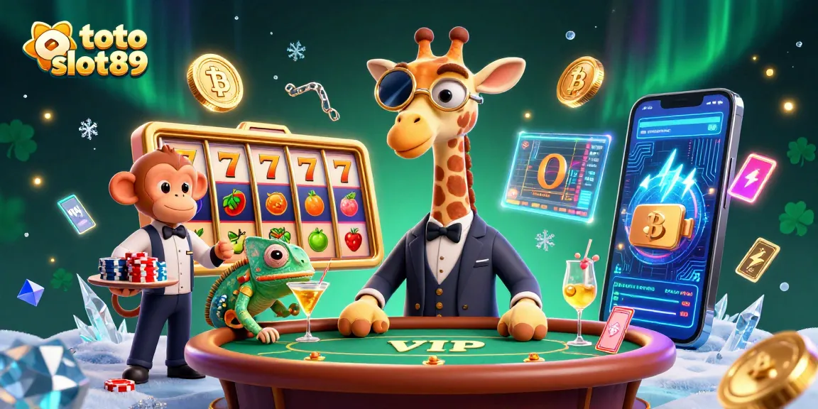 Engage with toto slot89's colorful slot scene featuring a high-roller giraffe and vibrant game elements.