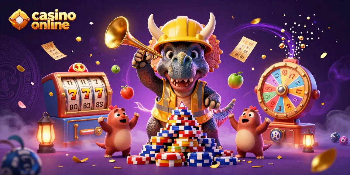 Sloturi captivante la casino online cu triceratops și festivități pline de culoare.