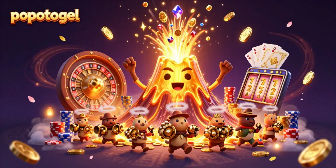 Experience popotogel excitement with a vibrant explosion of gold, gems, and adventure in this dynamic casino illustration.