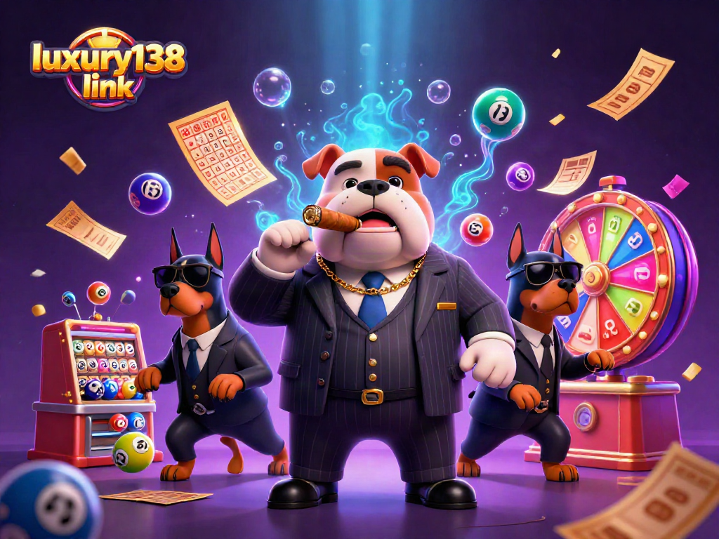 Mainkan jackpot di luxury138 link dengan lotere penuh warna dan elemen megah dalam ilustrasi kasino.