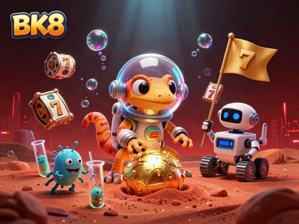 Experience the excitement of casino adventures with BK8 in a Martian landscape.