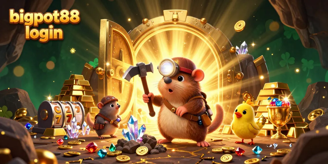 Engage with bigpot88 login and discover a vibrant casino scene featuring a treasure hunter and treasures.