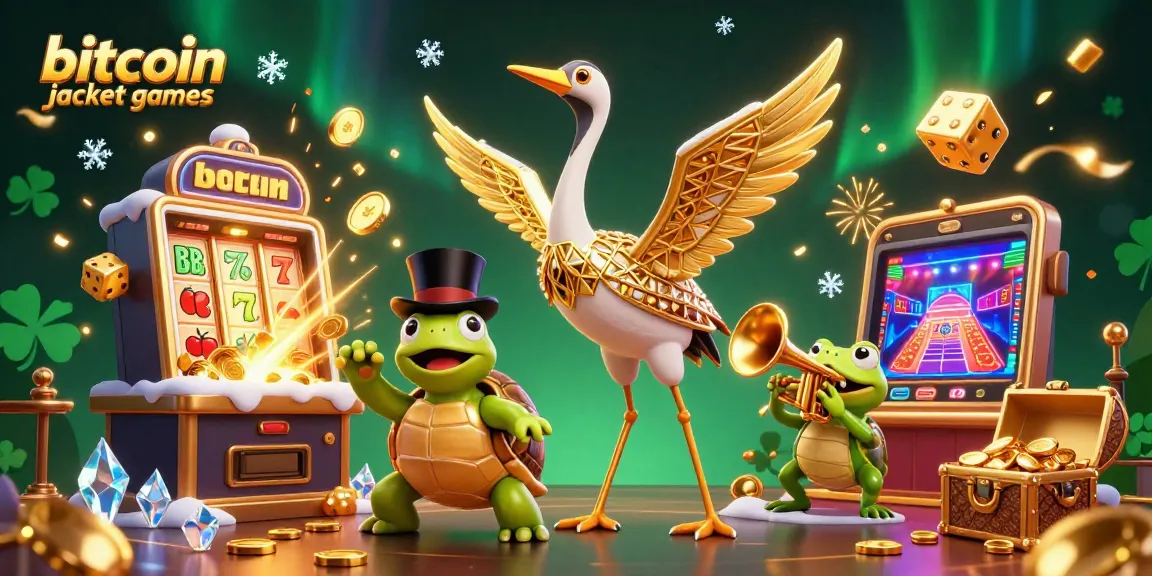 Experience thrilling bitcoin jackpot games with colorful illustrations featuring lively characters and dramatic visuals.