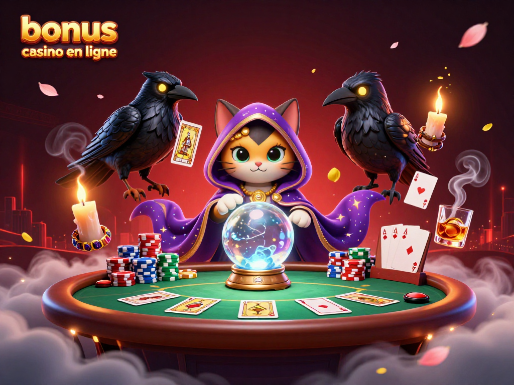 Plongez dans l'univers du bonus casino en ligne avec une illustration dynamique de personnages de jeux de cartes et de poker.