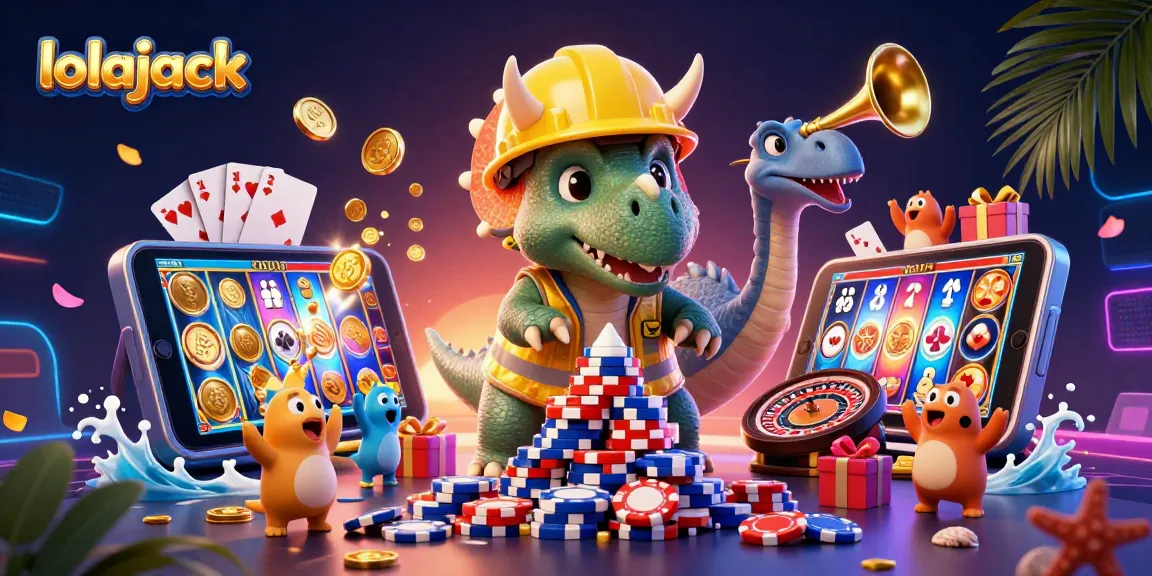 Engage with lolajack at this vibrant 3D casino scene featuring playful characters.