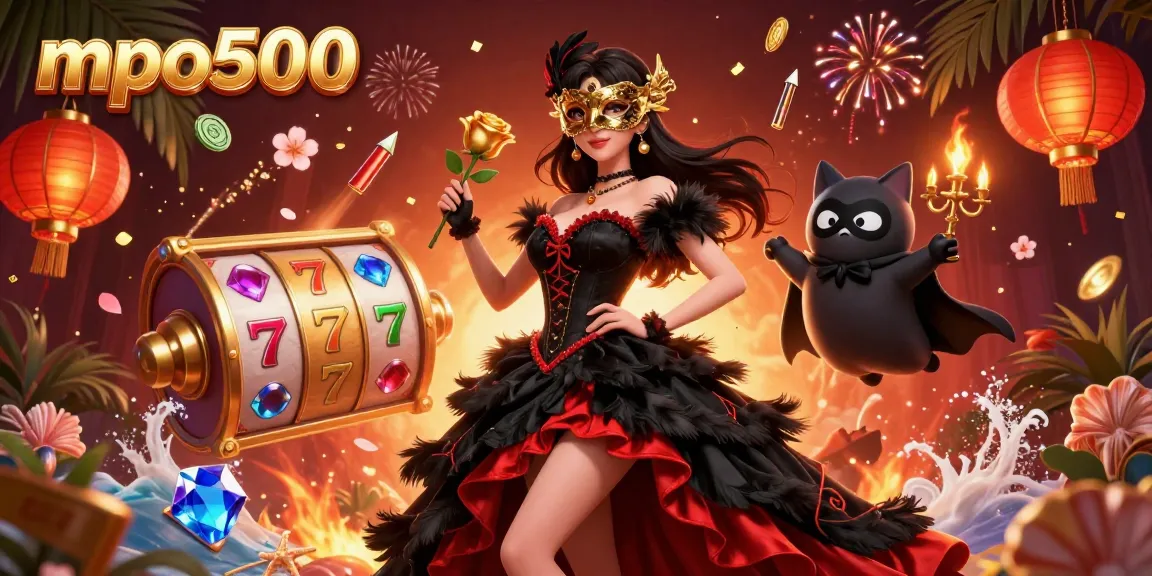 Engage in winning strategies at mpo500 with a vibrant casino scene featuring spinning slot reels and dynamic elements.
