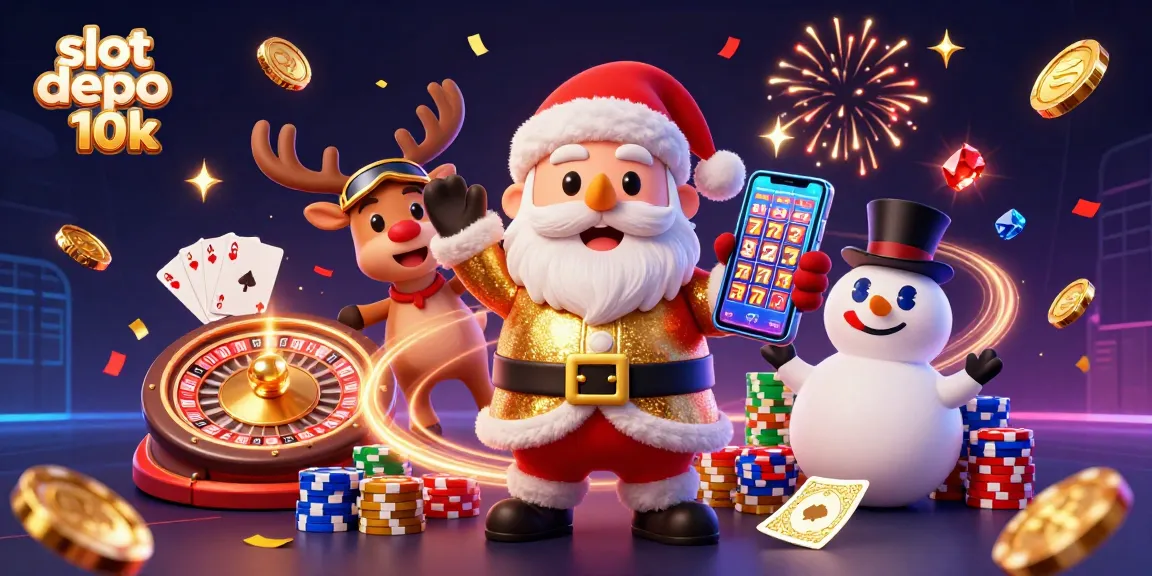 Menangkan slot depo 10k dengan gambar menarik Santa Claus beraksi di kasino, dikelilingi koin emas.