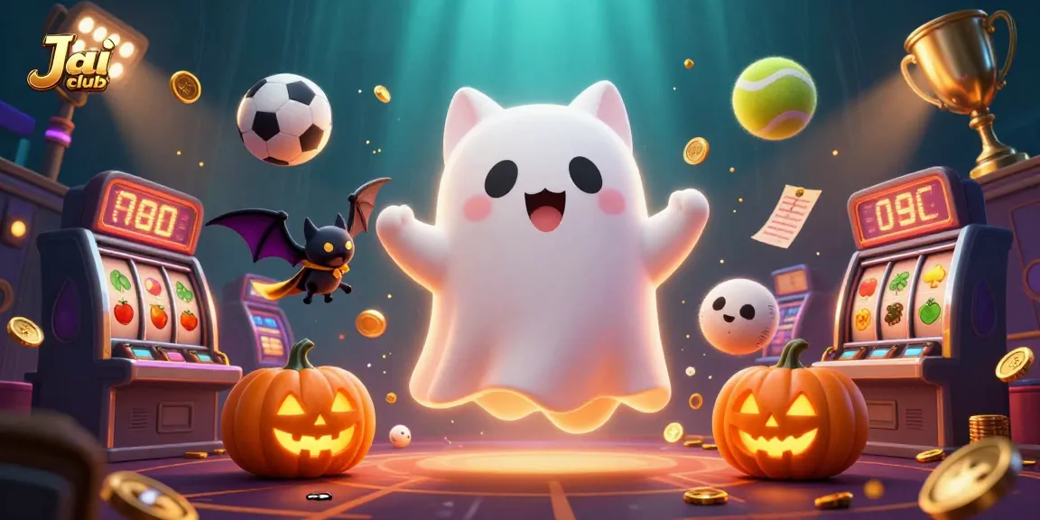 Join the fun at Jai club with a ghost cat and vampire bat in an animated casino adventure.