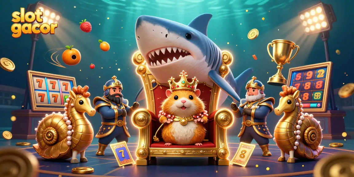 Engage with slot gacor in this vibrant 3D scene featuring a golden hamster king and dynamic gambling elements.
