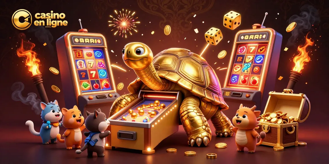Retrouvez l'excitation du casino en ligne sans KYC avec une tortue géante cartoonesque en illustration.