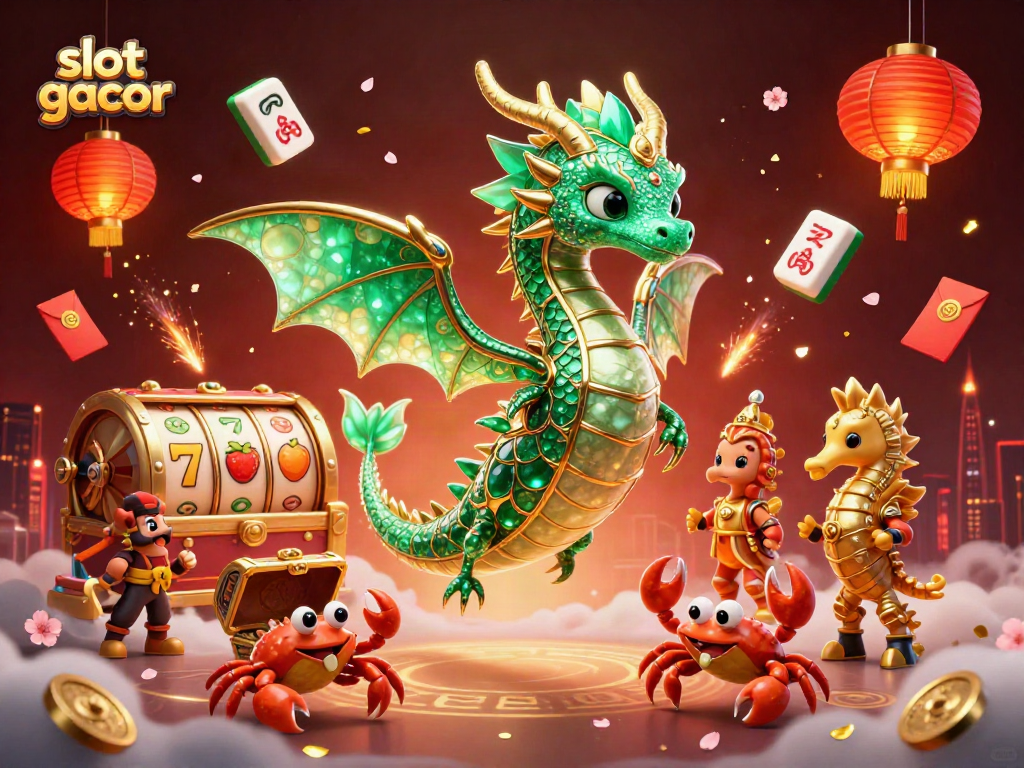 Experience the thrill of slot gacor in this vivid 3D casino scene with dragon and treasures.
