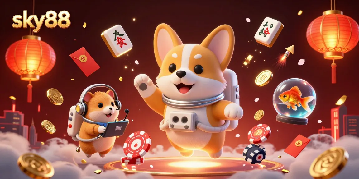 Engage in thrilling gameplay at sky88 with 3D floating characters and exciting casino elements.