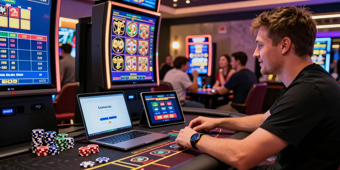 Lemacau Login showcasing an engaged player at a vibrant online casino table with cutting-edge technology and exciting atmosphere.