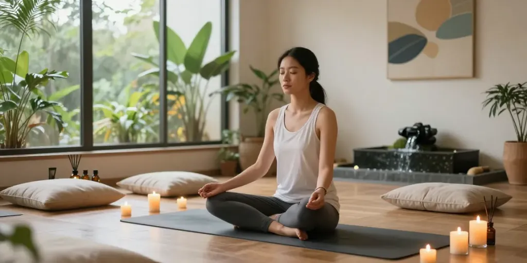 Relaxing meditation space with calming atmosphere and rokok88 alternatif focus