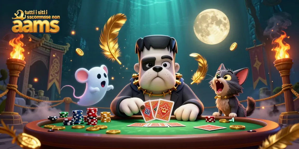 Immagine di tutti i siti di scommesse non AAMS con un bulldog mostruoso che distribuisce carte a un tavolo di gioco spettrale.