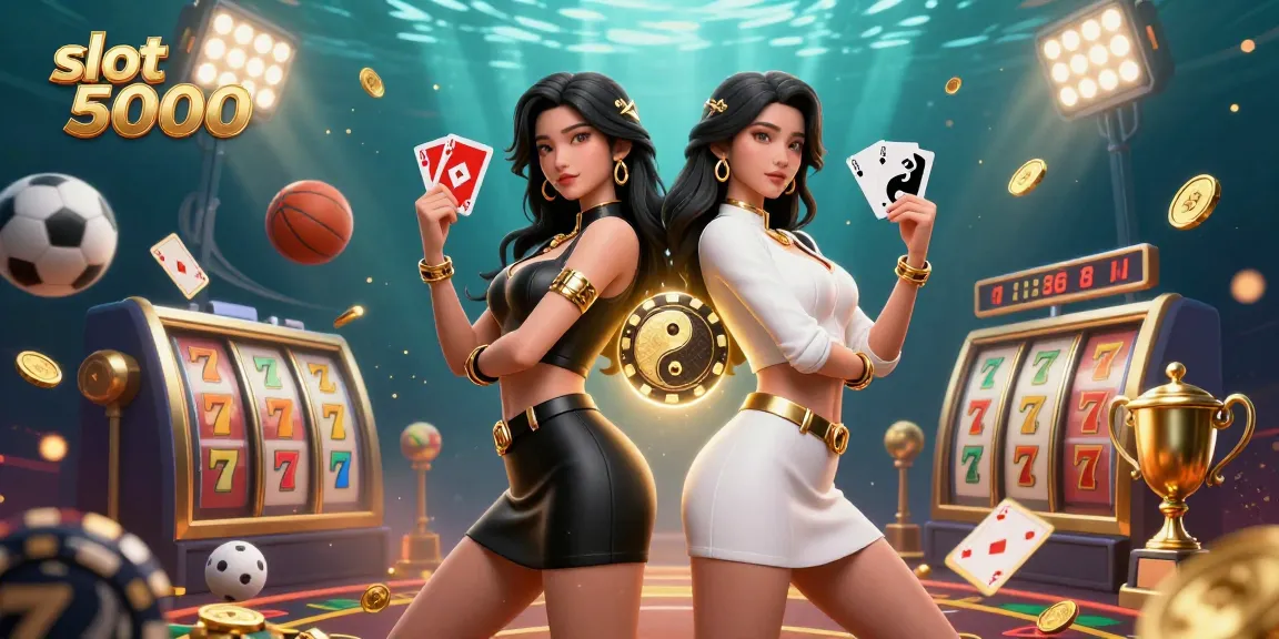 Experience thrilling wins with slot 5000 in this dynamic gaming scene featuring twins in casino action.