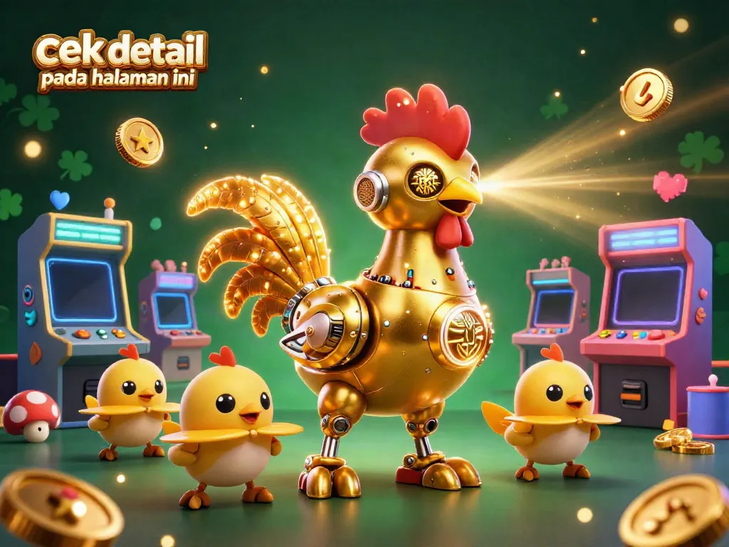 Menggambarkan robot ayam emas futuristik bermain game slot, cek detail pada halaman ini untuk menemukan fitur menarik.