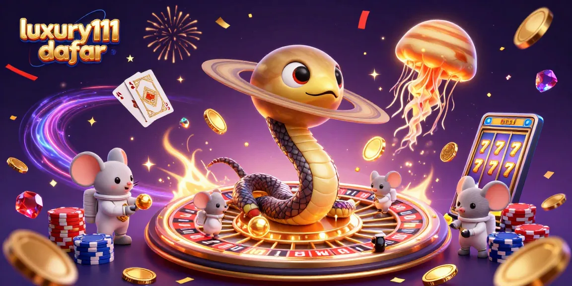 Experience the thrill of luxury111 daftar with cosmic casino characters and vibrant gambling elements.