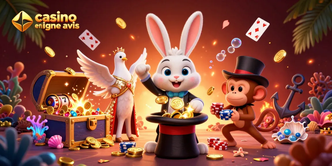 Jouez et gagnez avec des avis sur les casinos en ligne, illustrés par des personnages de magie et de jeux