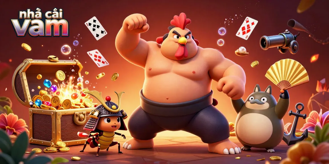 Experience the excitement at nhà cái vmax with a vibrant casino theme featuring animated characters and colorful treasures.