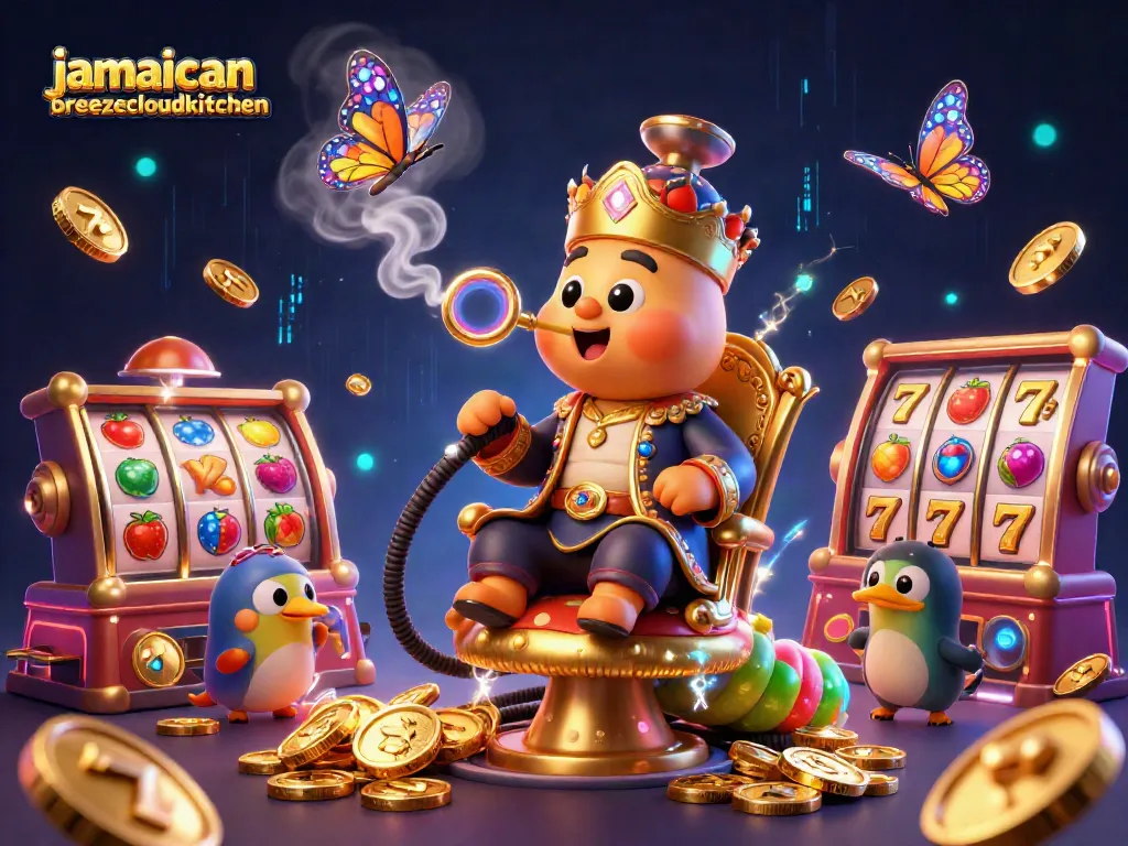 Menangkan jackpot di jamaicanbreezecloudkitchen dengan simbol slot dan koin emas yang bertebaran.