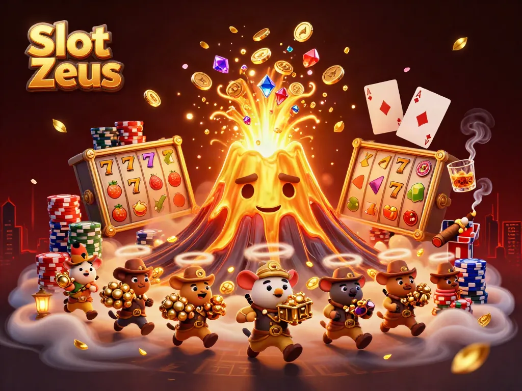Experience excitement with Slot Zeus as a golden volcano erupts with treasures during thrilling play.
