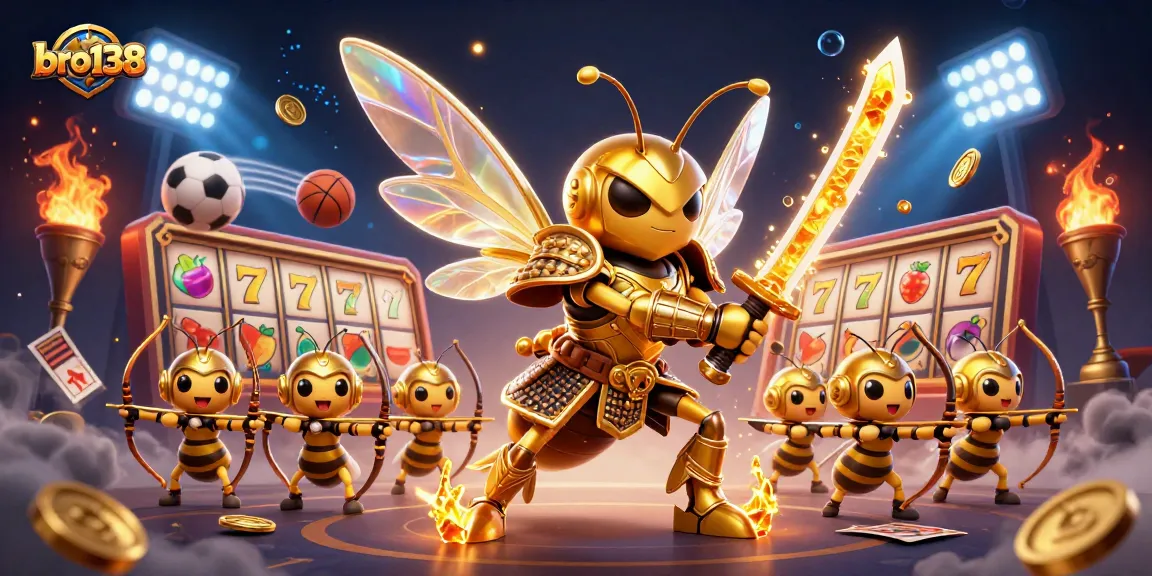 Experience winning spins at bro138 with dynamic 3D slot reels and golden trophy elements.