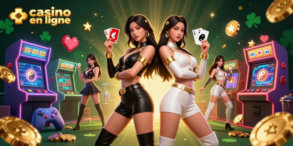 Vivez l'excitation au casino en ligne avec de superbes femmes asiatiques jumelles tenant des cartes à jouer.