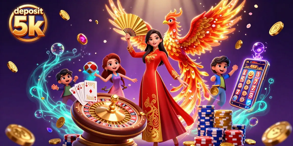 Play slots with deposit 5k in this vibrant casino illustration featuring mesmerizing gaming elements.