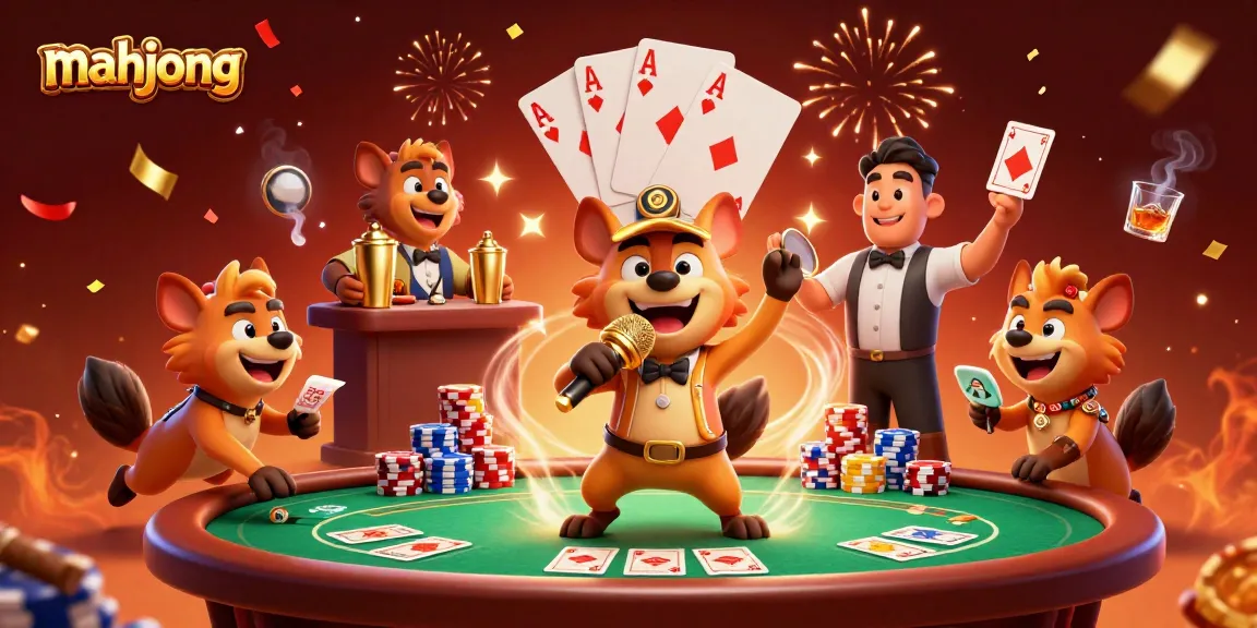 Experience the thrill of mahjong at a lively casino club with animated hyenas.